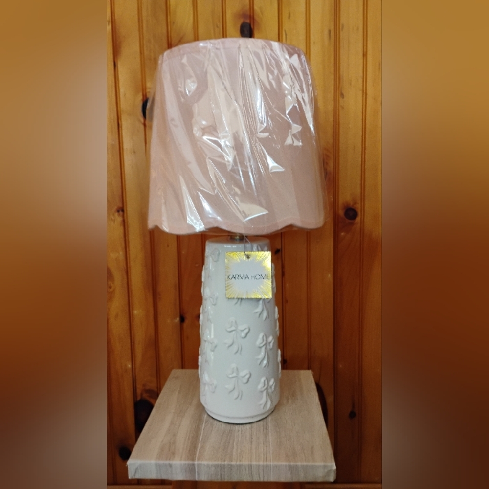 Karma Home White Table Lamp with Pink Shade